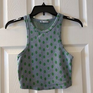 EUC Zara Gray and Green Polka Dot Crop Top small